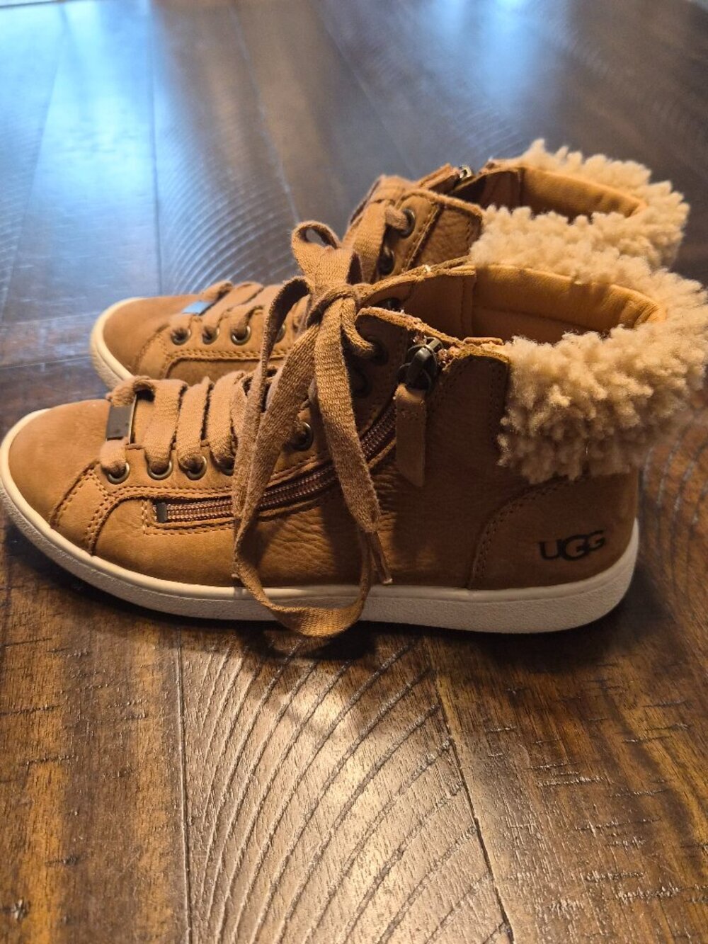 UGG Chestnut Leather High Top Lace Up Zipper Boots 1019716 Womens Size US 6.5